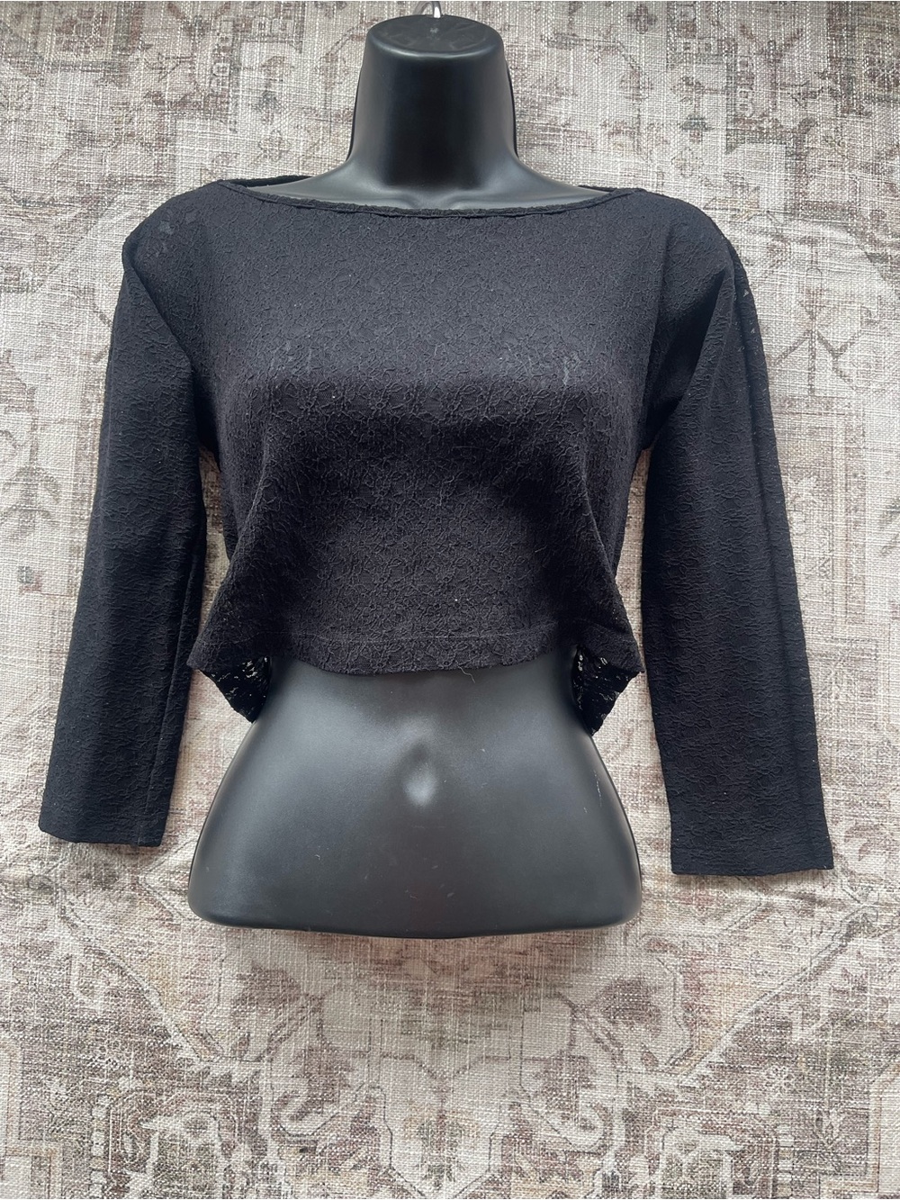D&G Black Y2K 2000’s Sheer Lace Cropped Boatneck Top